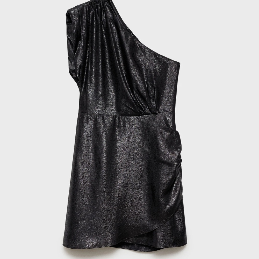 Mango Shimmering Black One-Shoulder Dress
